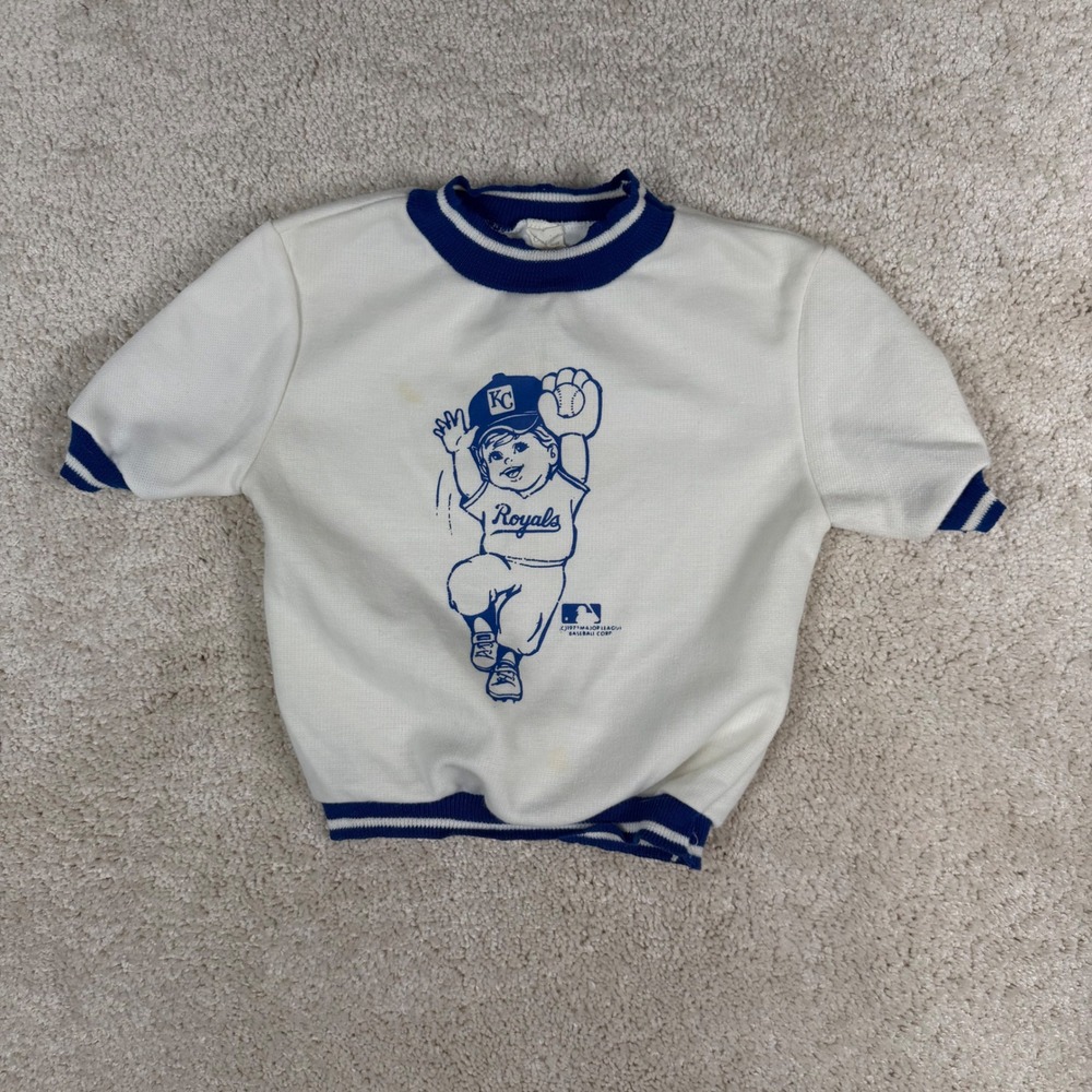 Vintage 1970's Kansas City Royals MLB Kids Sweatshirt Empire White Blue 3T
